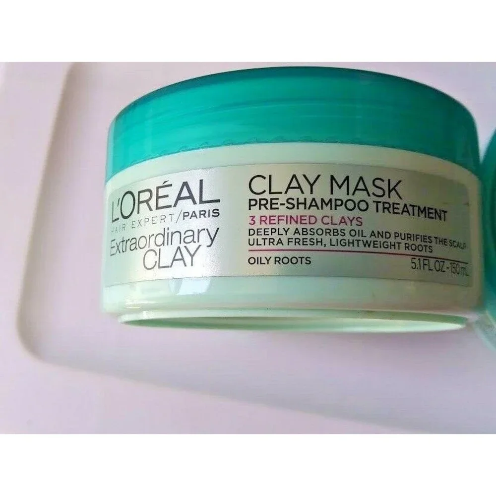 2X L'OREAL PARIS Hair Expert Extraordinary Clay Pre-Shampoo Mask Oily Roots New